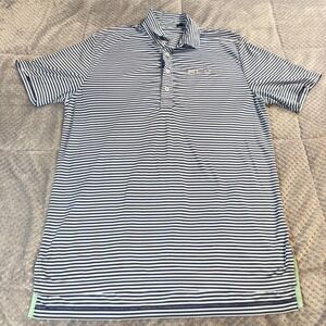 RLX Ralph Lauren Mens Striped Golf Polo Shirt Navy Blue White Performance Large